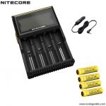 Chargeur D4 Nitecore + 4 batteries 3500 Nl1835HP Nitecore + câble allume cigare