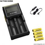 Chargeur D2 Nitecore Li-ion + 2 batteries 3400 + câble allume cigare