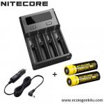 Chargeur Nitecore NEW i4 + 2 ou 4 batteries 2300mAh + câble allume cigare