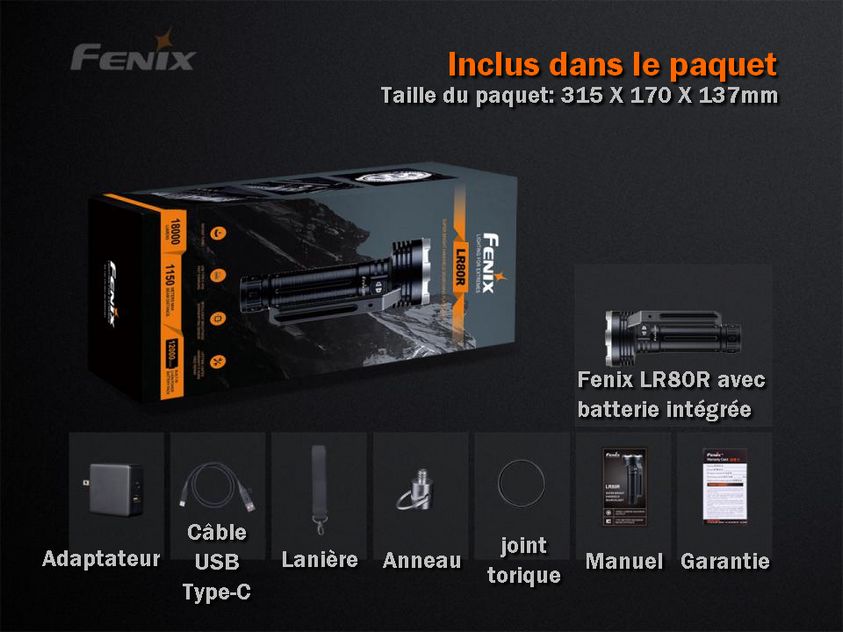 Fenix LR80R lampe torche de recherche 18000 Lumens, ultra