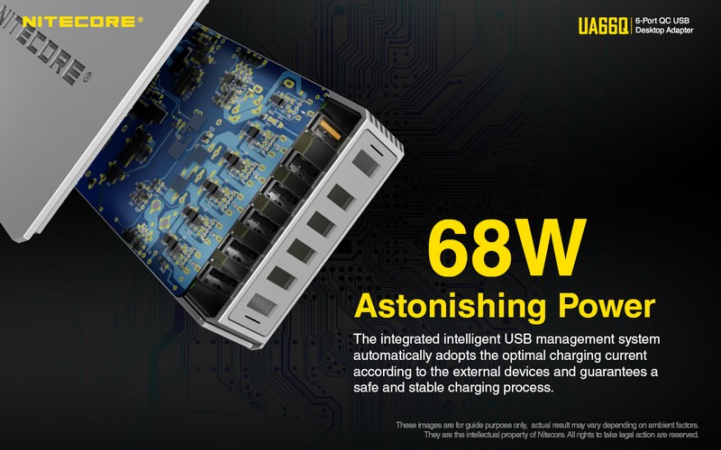 Chargeur USB Nitecore UA66Q 6 sorties USB dont 5 en 2000mA dont 1 port QC 3.0