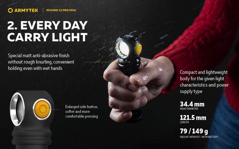 Torche Armytek Wizard C2 Pro Max - Lampe frontale 4000 lumens