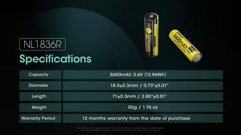 Batterie Nitecore NL1836R 18650 Rechargeable – 3600mAh 3.6V protégée  Li-ion- ecologeek4u