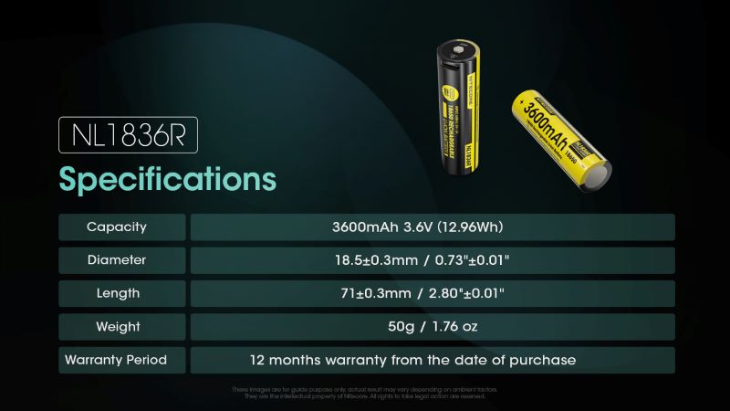 Batterie Nitecore NL1834 18650 - 3400mAh 3.7V protégée Li-ion