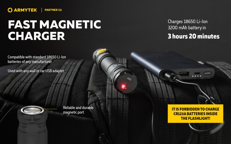 Lampe Torche Armytek Partner C2 V4 Magnet USB – 1100 Lumens