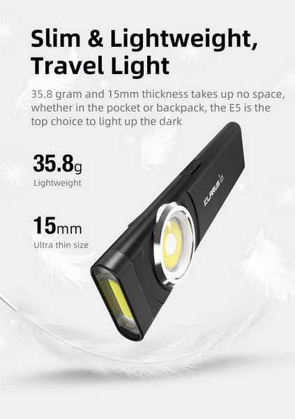 Lampe de poche de travail Klarus E5 - 470 Lumens Ultra légère compacte,  lampe de voyage