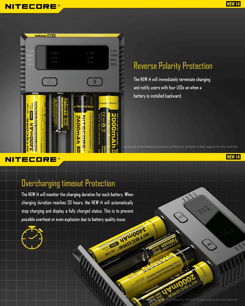 Nitecore Q4 jaune, Chargeur 18650 de qualité bon marché