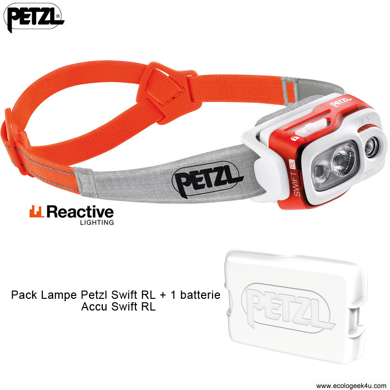 Pack lampe frontale Petzl SWIFT RL + 1 accu supplémentaire SWIFT RL pour  les runners, ultras traileurs, joggeurs